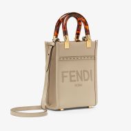 Fendi Mini Sunshine Shopper Bag In ROMA Logo Calf Leather Grey