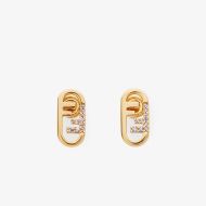 Fendi O'Lock Earrings In Crystals Metal Gold
