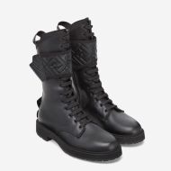Fendi Rockoko Combat Boots Women Smooth Leather with Velcro Straps Black