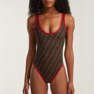 Fendi One-Piece Swimsuit Women FF Motif Lycra Black/Red