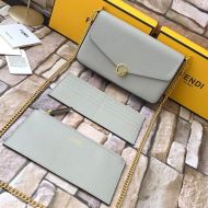 F is Fendi Chain Pouch In Calf Leather Grey