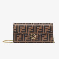 F is Fendi Chain Wallet In FF Motif Calf Leather Brown