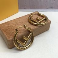F is Fendi Hoop Earrings In Graphic Engraving Metal Gold