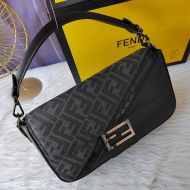 Fendi Medium Baguette Bag In FF Motif Fabric Black