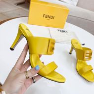 Fendi Baguette Heeled Slides Women Leather Yellow