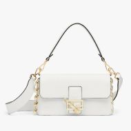 Fendi Medium Baguette Bag In Calf Leather with Fendace Pin Brooches White