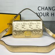 Fendi Medium Baguette Bag In FF Motif Nappa Leather Gold