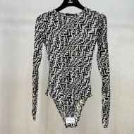 Fendi Bodysuit Women FF Fish-Eye Motif Tulle Black/White