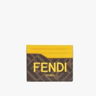 Fendi Card Holder In ROMA Logo FF Motif Fabric Brown