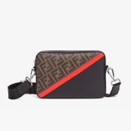 Fendi Compact Camera Case In FF Motif Fabric Brown/Red