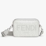 Fendi Compact Camera Case In ROMA Logo FF Motif Fabric White