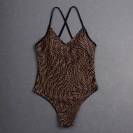 Fendi Crisscross Swimsuit Women FF Vertigo Motif Lycra Brown