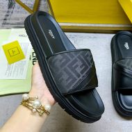 Fendi Diagonal Slides Men FF Motif Fabric and Leather Black