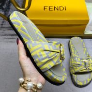 Fendi Feel Knotted Slides Unisex FF Motif Fabric Yellow