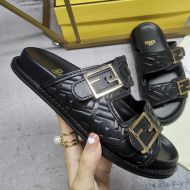 Fendi Feel Slides Unisex FF Motif Nappa Leather Black