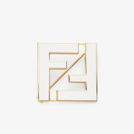 Fendi Forever Brooch In Enameled Metal Gold/White