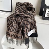 Fendi FF Scarf In Wool and Cashmere Brown