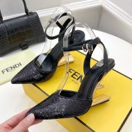 Fendi First Slingback Pumps Women Calf Leather with Sequins Embroidery Black