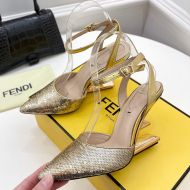 Fendi First Slingback Pumps Women Calf Leather with Sequins Embroidery Gold