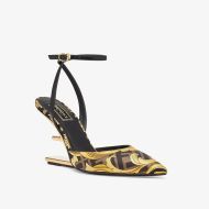 Fendi First Slingback Pumps Women Fendace Baroque Fabric Brown