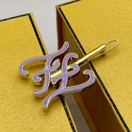 Fendi Karligraphy Hair Clip In Metal with Enamel Gold/Purple