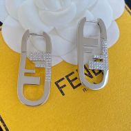 Fendi Large O'Lock Oval Earrings In Metal with Crystals Palladium