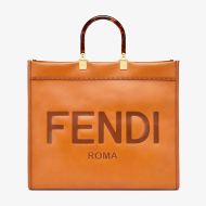 Fendi Large Sunshine Shopper Bag In ROMA Logo Calf Leather Brown