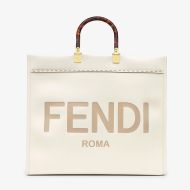 Fendi Large Sunshine Shopper Bag In ROMA Logo Calf Leather White