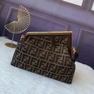 Fendi Medium First Bag In FF Motif Fabric Brown