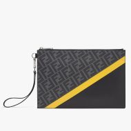 Fendi Medium Flat Clutch In FF Motif Fabric Black/Yellow