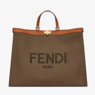 Fendi Medium Peekaboo X-Tote In ROMA Logo Canvas Brown