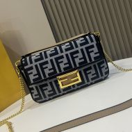 Fendi Mini Baguette Bag In FF Motif Fabric Black