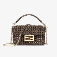 Fendi Mini Baguette Bag In Fabric Interlace Coffee