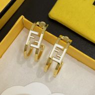 Fendi O'Lock Hoop Earrings In Metal with Enamel Gold/White