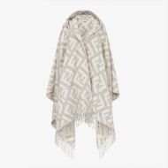 Fendi Poncho with Hood In FF Motif Cashmere Grey