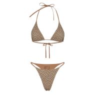 Fendi Reversible Triangular Bikini with Ties Women Skims Logo Motif Lycra Khaki/Brown