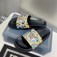 Fendi Signature Slides Unisex Fendace Baroque Fabric Sky Blue