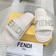 Fendi Signature Slides Unisex Grain Leather White