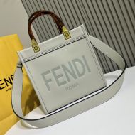 Fendi Small Sunshine Shopper Bag In ROMA Logo Calf Leather Grey