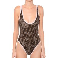 Fendi Swimsuit Women FF Motif Lycra Brown/White