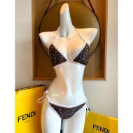 Fendi Triangle Bikini with Ties Women FF Motif Lycra Brown/White