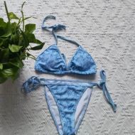 Fendi Triangular Bikini with Ties Women Graphic Logo Motif Lycra Sky Blue