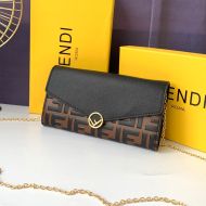 F is Fendi Chain Wallet In FF Motif Calf Leather Brown/Black