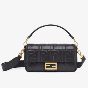 Fendi Baguette Bag In FF Motif Nappa Leather Black
