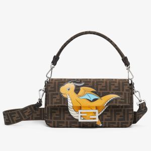 Fendi Baguette Bag In Pokmon Dragon FF Motif Fabric Brown/Yellow