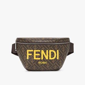 Fendi Belt Bag In ROMA Logo FF Motif Fabric Brown