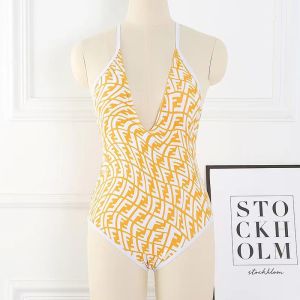 Fendi Crisscross Swimsuit Women FF Vertigo Motif Lycra Yellow