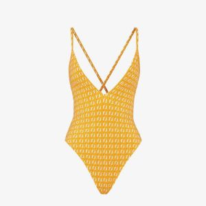 Fendi Crisscross Swimsuit Women FF Motif Lycra Yellow