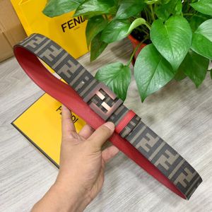 Fendi Enamel FF Buckle Reversible Belt In FF Motif Fabric and Calfskin Brown/Coffee