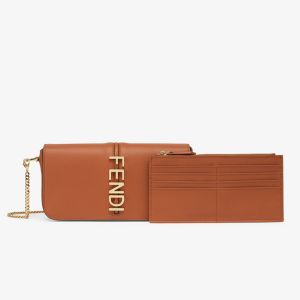 Fendi Fendigraphy Wallet with Chain In Calf Leather Brown